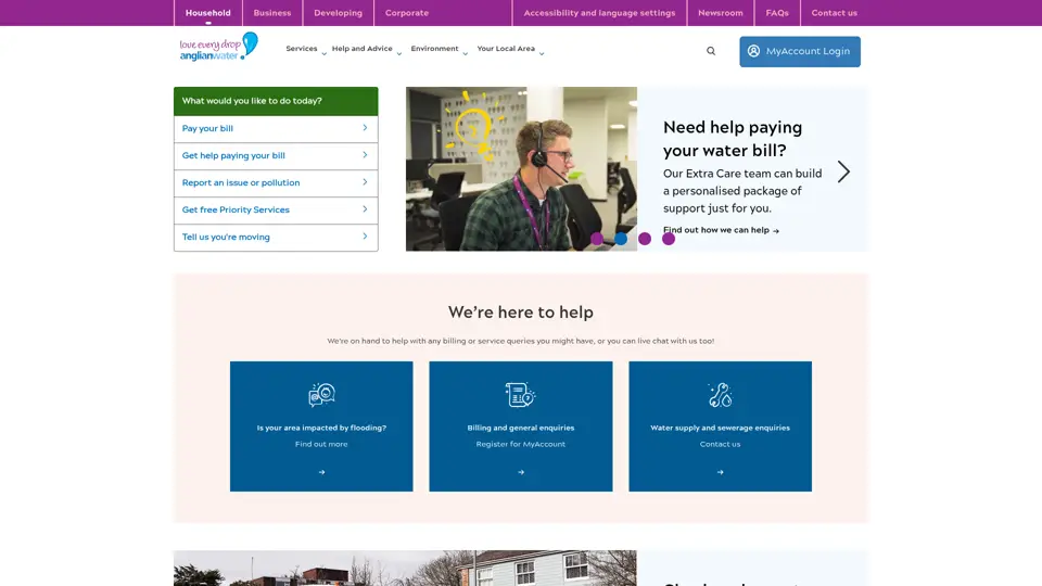 Anglian Water homepage, 7 Jul 2025