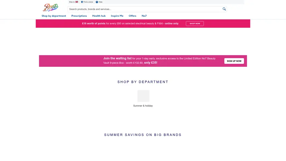 Boots homepage, 1 Jul 2022