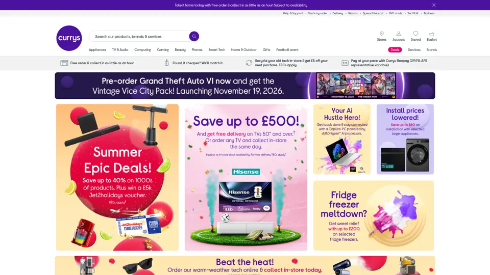 Currys homepage, 29 Jun 2026