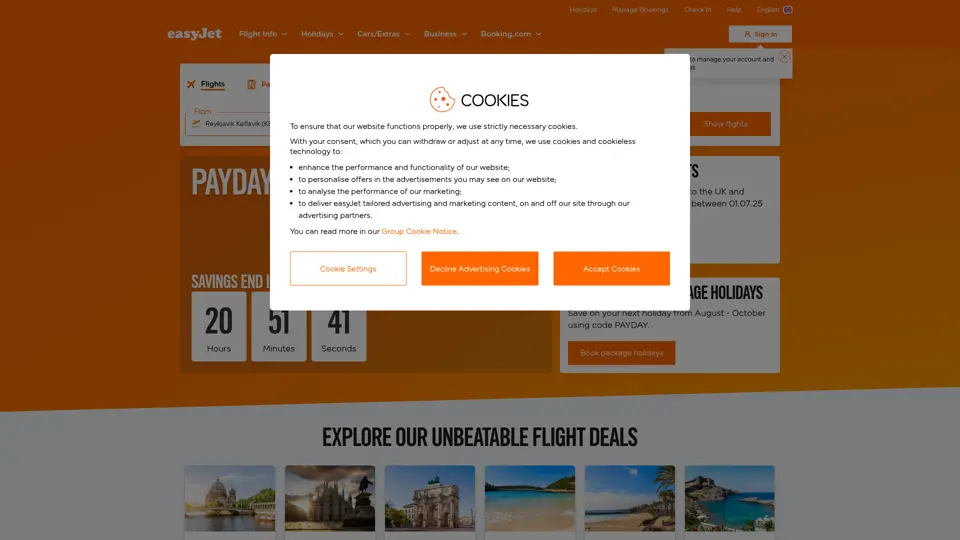 easyJet homepage, 1 Jul 2025