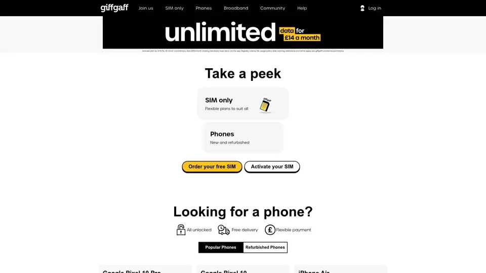 giffgaff homepage, 23 Jun 2026