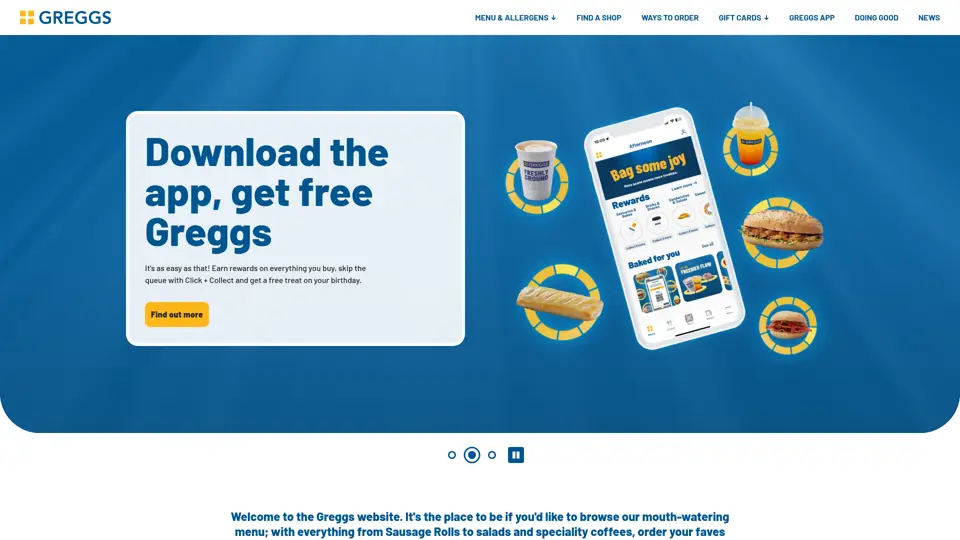 Greggs homepage, 4 Jul 2026