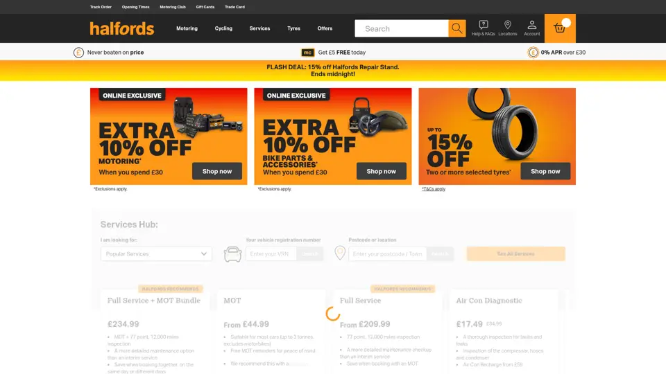 Halfords homepage, 30 Jun 2024