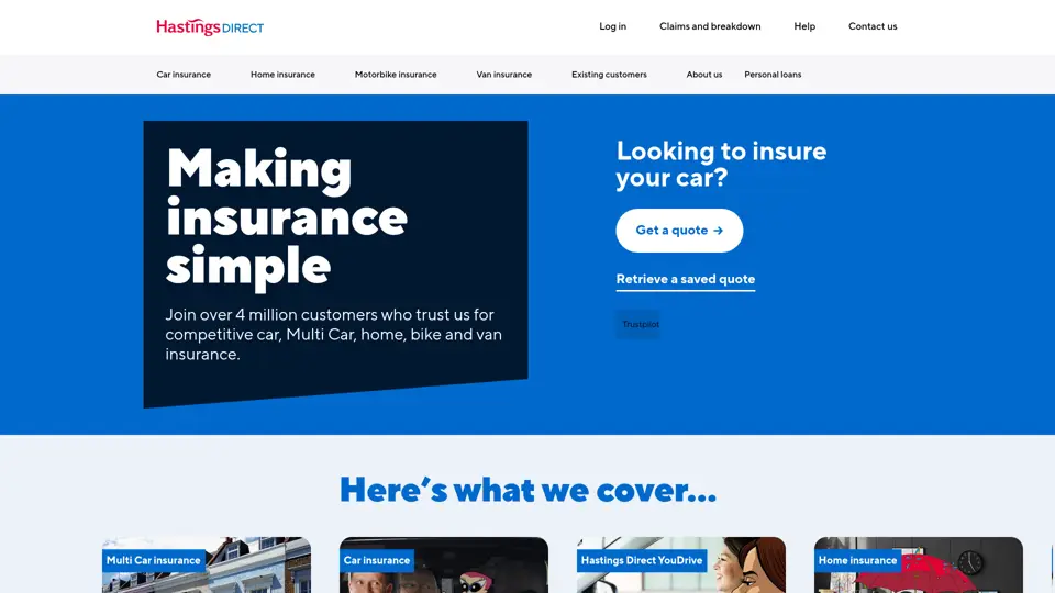Hastings Direct homepage, 12 Jun 2026