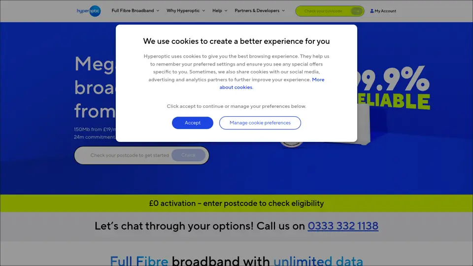 Hyperoptic homepage, 5 Jul 2026
