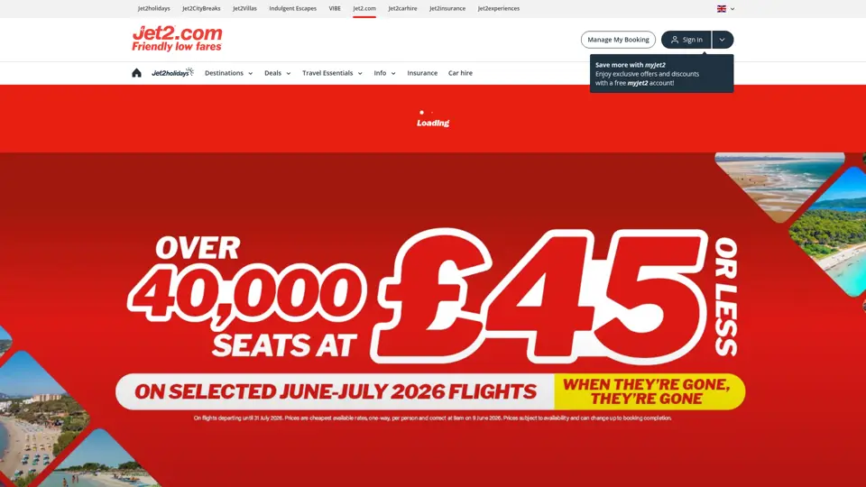 Jet2 homepage, 25 Jun 2026