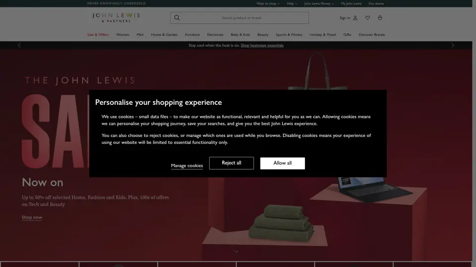 John Lewis homepage, 29 Jun 2026