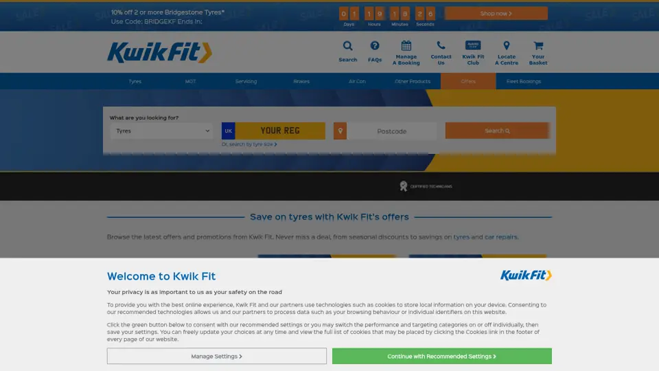 Kwik Fit homepage, 12 Jul 2026