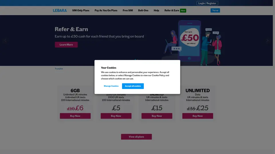 Lebara homepage, 21 Jun 2020