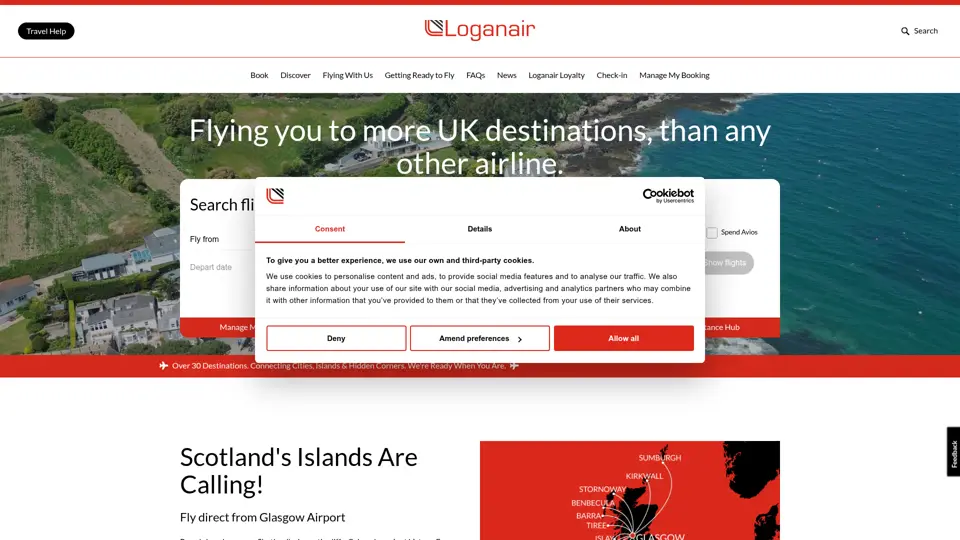Loganair homepage, 21 Jun 2026