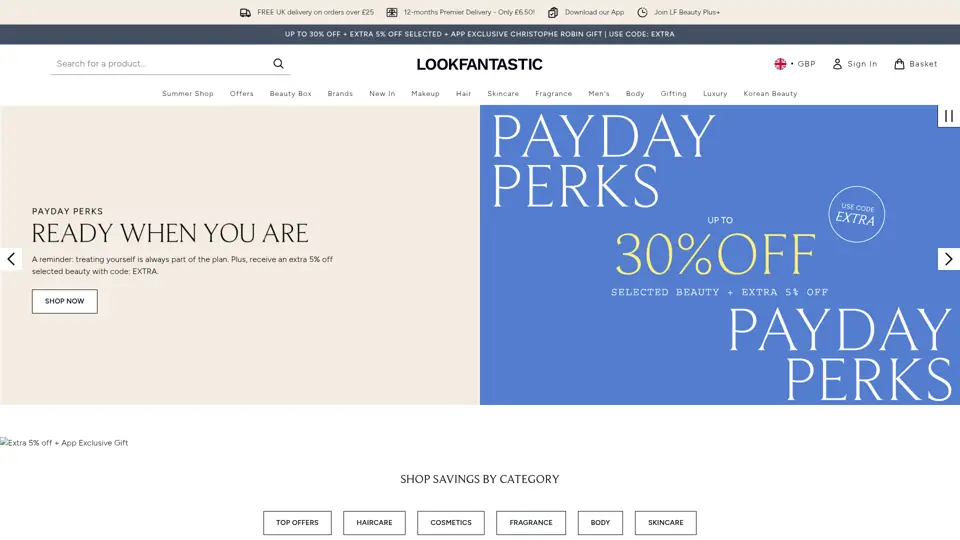 LOOKFANTASTIC homepage, 1 Jul 2026