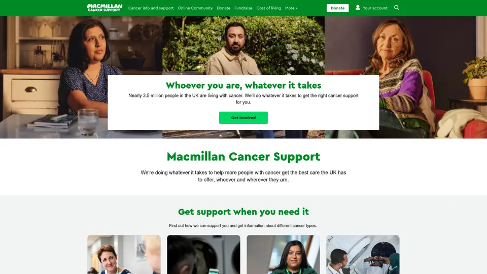 Macmillan Cancer Support homepage, 30 Jun 2025