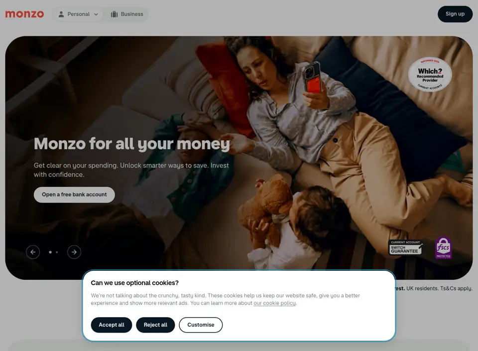 Monzo homepage, 1 Jul 2026