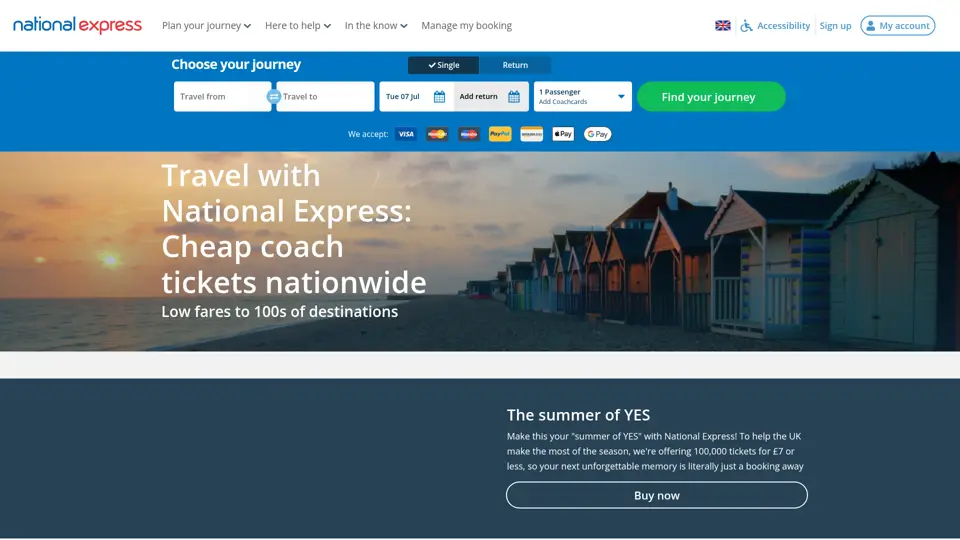 National Express homepage, 7 Jul 2026