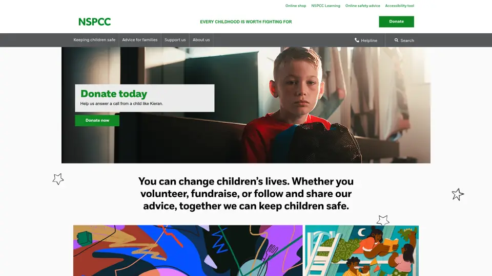 NSPCC homepage, 1 Jul 2026
