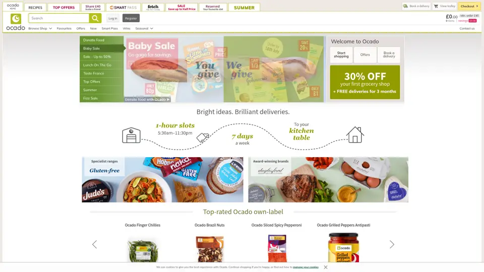 Ocado homepage, 30 Jun 2019
