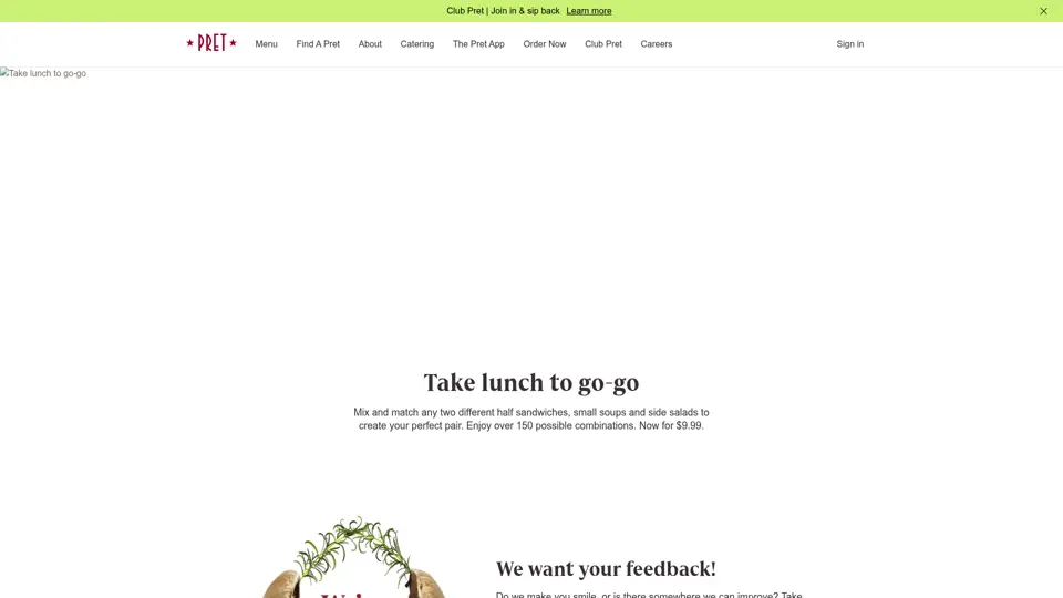 Pret A Manger homepage, 18 Jul 2026