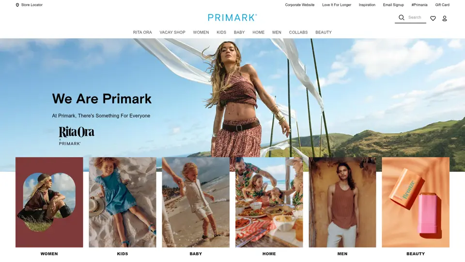 Primark homepage, 1 Jul 2024