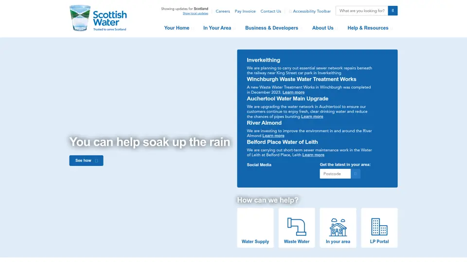 Scottish Water homepage, 19 Jun 2026