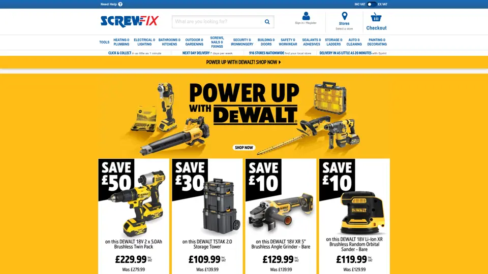 Screwfix homepage, 1 Jul 2025