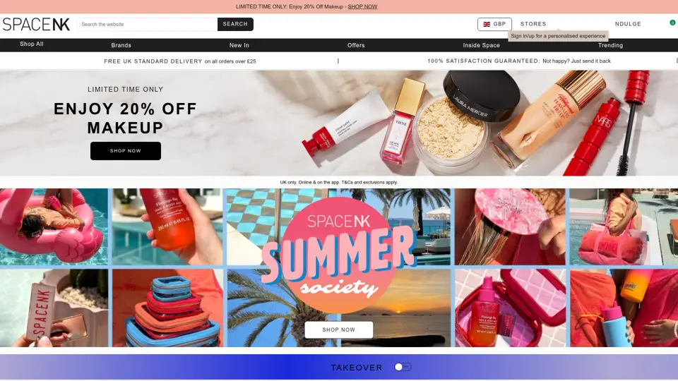 Space NK homepage, 2 Jul 2026