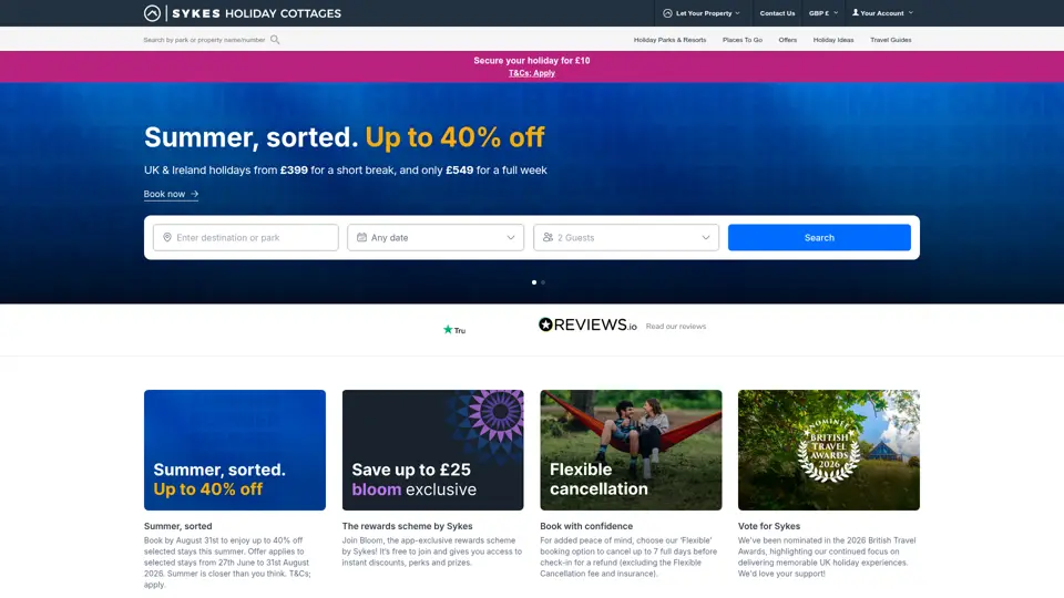 Sykes Cottages homepage, 6 Jul 2026