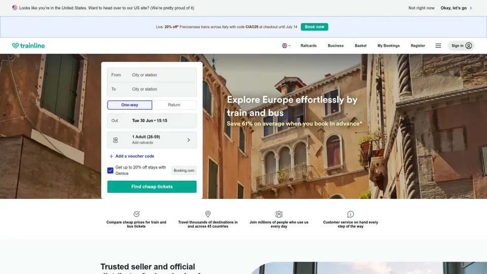 Trainline homepage, 30 Jun 2026
