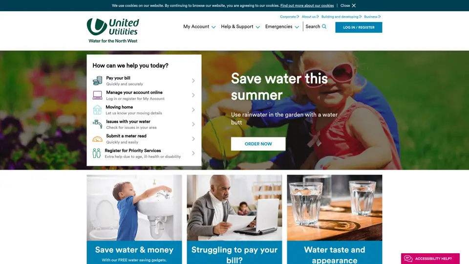 United Utilities homepage, 18 Jun 2021