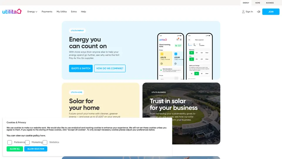 Utilita homepage, 1 Jul 2026