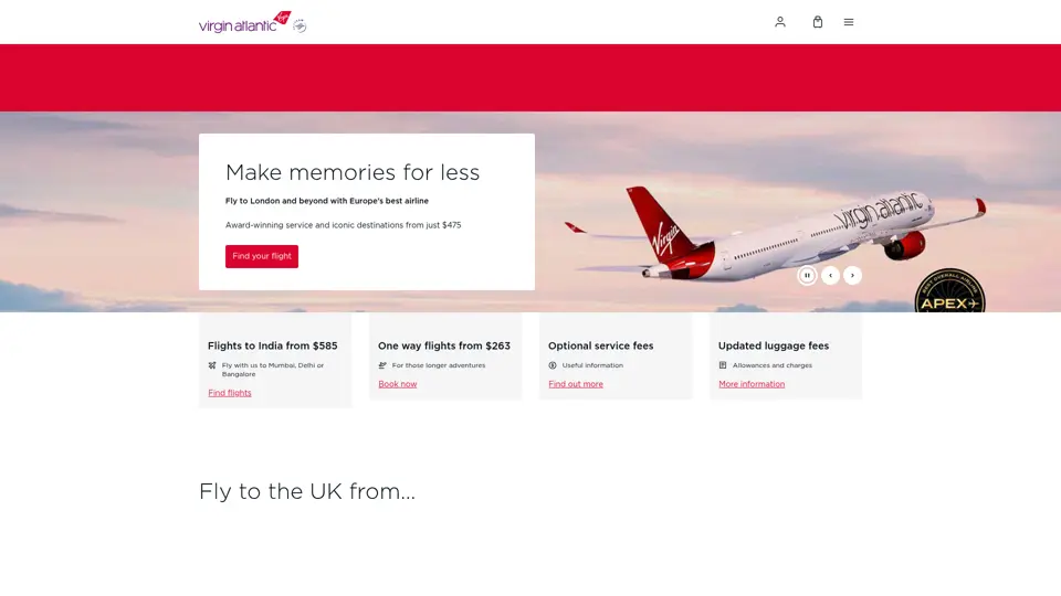 Virgin Atlantic homepage, 28 Jun 2025