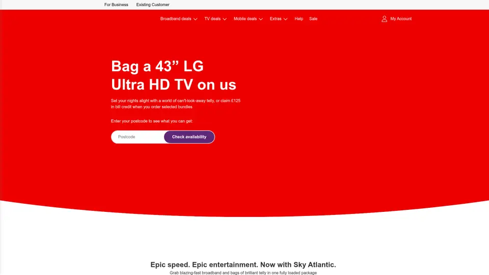 Virgin Media homepage, 1 Jul 2026