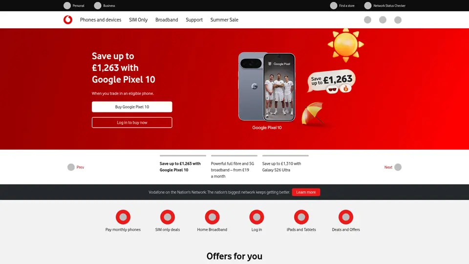 Vodafone homepage, 30 Jun 2026