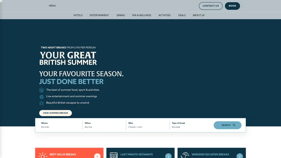 Warner Hotels homepage, 17 Jun 2026