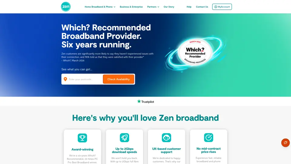 Zen Internet homepage, 22 Jun 2026
